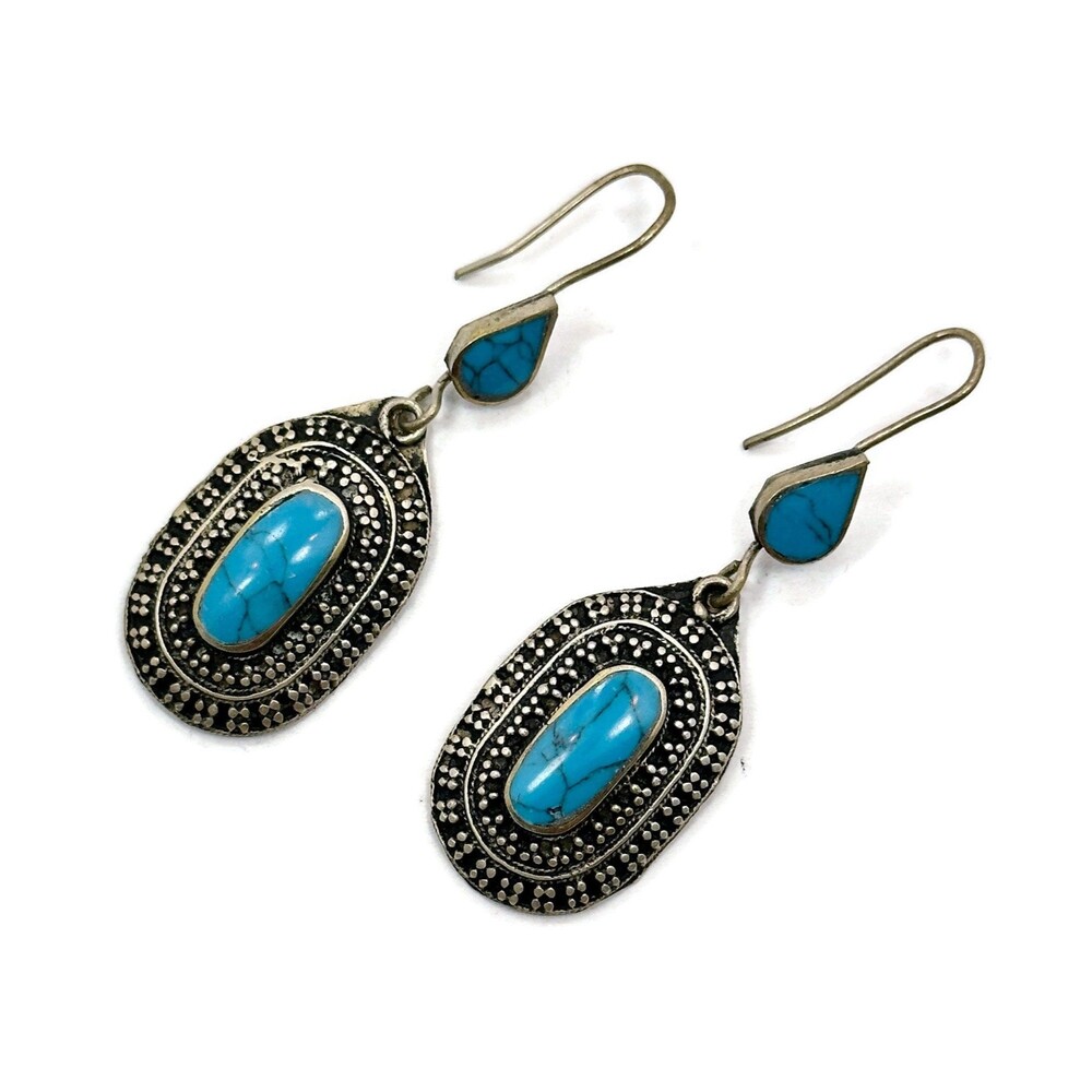 Turquoise Earrings, Afghan, Middle Eastern, Vintage Earrings, Kuchi, Silver